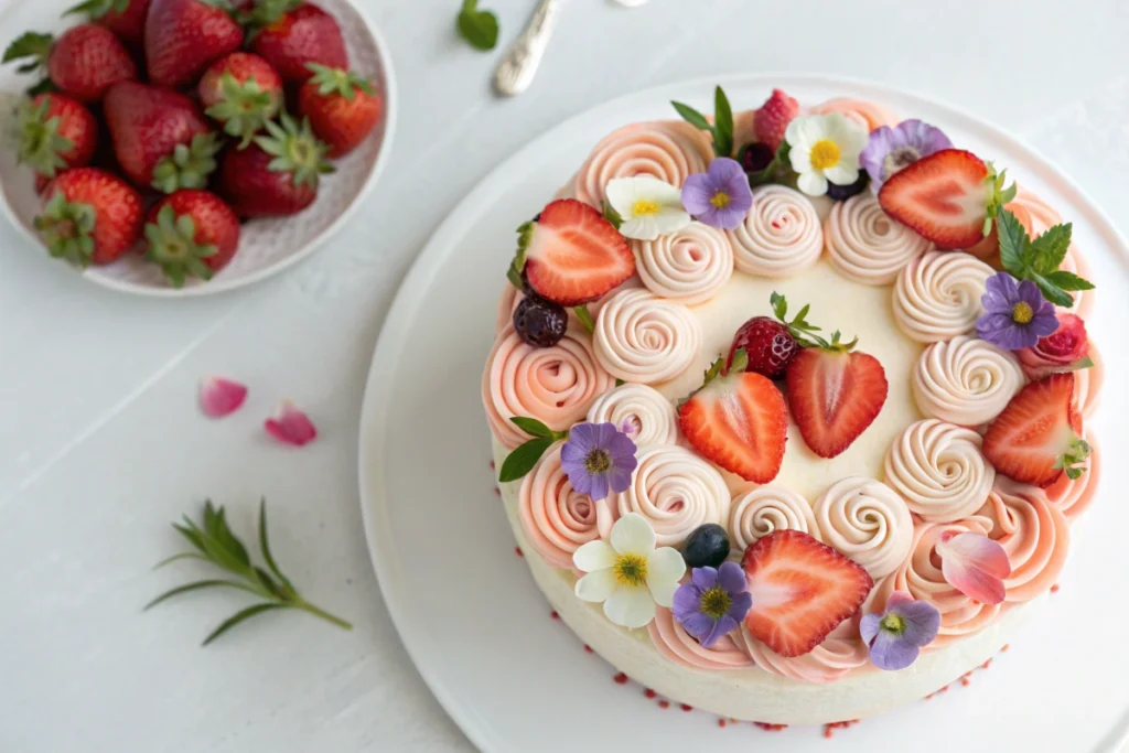 How to garnish a strawberry cake